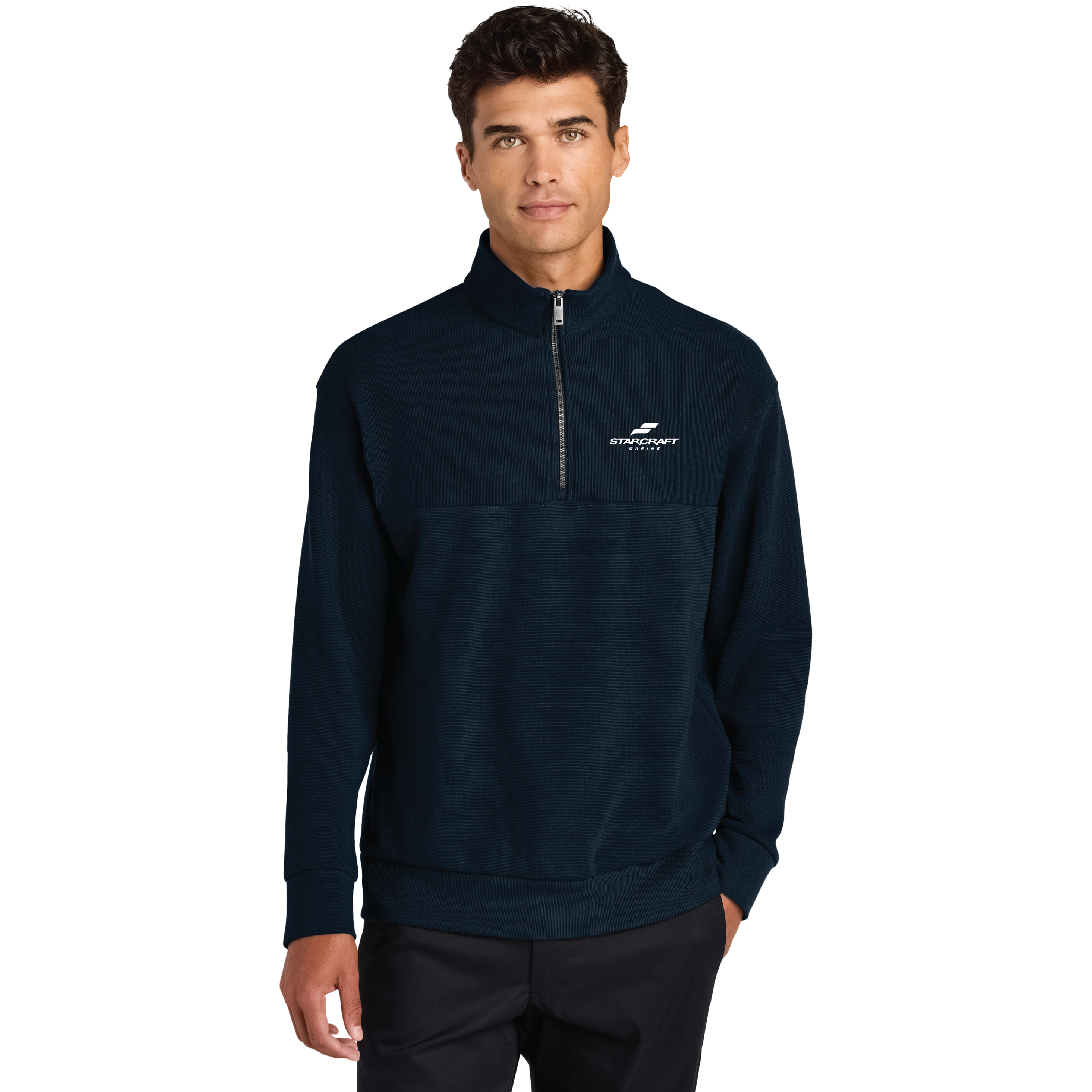 Mercer+Mettle Linear Texture 1/4 Zip - MM3040 - Navy